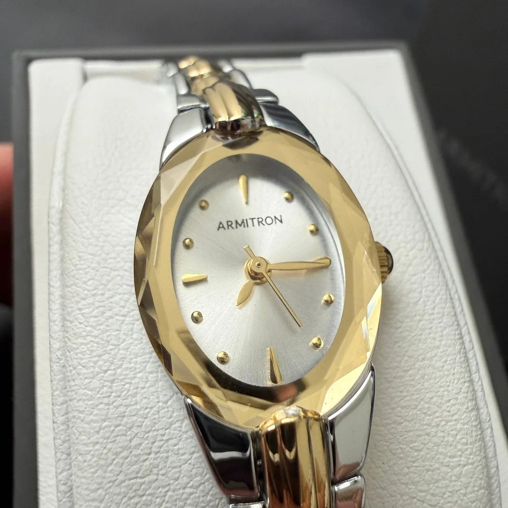 Armitron 75/3313 Womens Oval Faceted Crystal Two-Tone Bracelet Watch New Battery